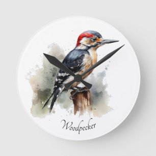 Wasserfarbenwaldspecht Runde Wanduhr