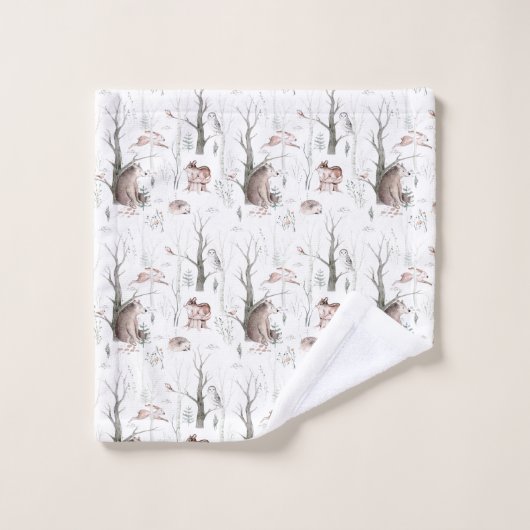 Wasserfarbenwaldtiere Badhandtuch Set (Waschlappen)