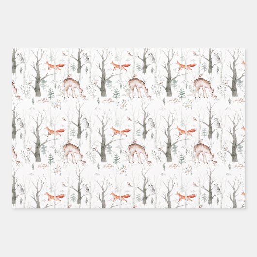 Wasserfarbenwaldtiere Geschenkpapier Set (Vorderseite 2)