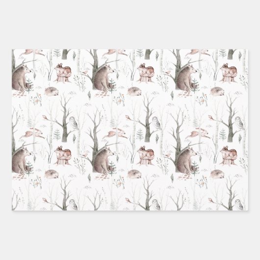Wasserfarbenwaldtiere Geschenkpapier Set (Vorderseite)