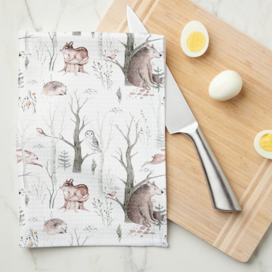 Wasserfarbenwaldtiere Geschirrtuch (Viertel Falte)