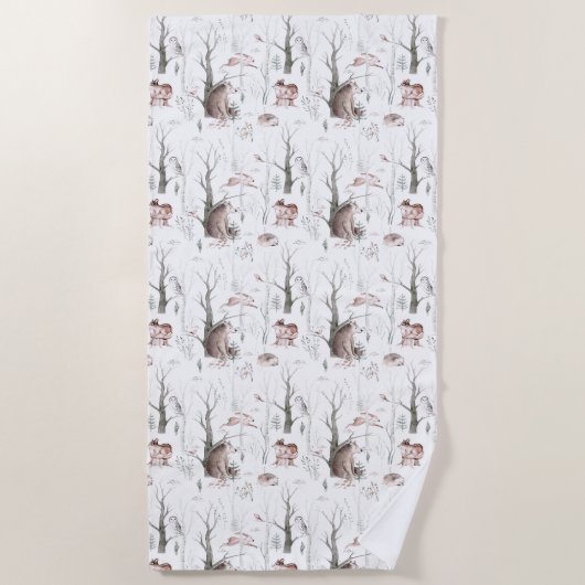 Wasserfarbenwaldtiere Strandtuch (Vorderseite)