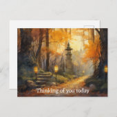 Wasserfarbenwaldweg durch Fallwälder bei Dämmerung Postkarte (Vorne/Hinten)