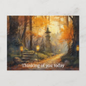 Wasserfarbenwaldweg durch Fallwälder bei Dämmerung Postkarte (Vorderseite)