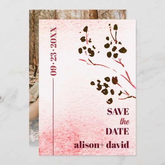 Wasserfarbenwäsche und Ast Japandi Foto Gerettet Save The Date (Vorne/Hinten)