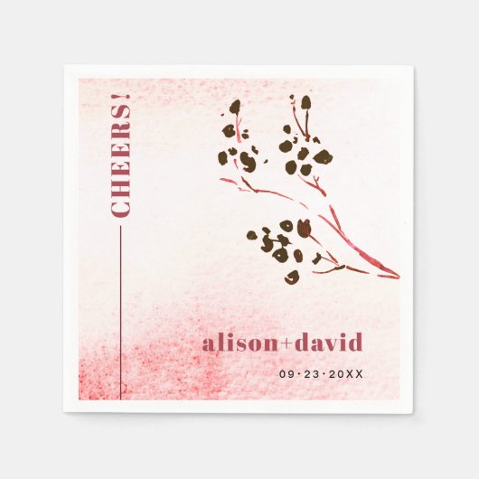Wasserfarbenwäsche und Zweig Japandi CHEERS Hochze Serviette (Vorderseite)