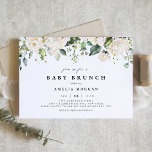 Wasserfarbenweißer Rose und Hydrangea Baby Brunch Einladung<br><div class="desc">Mit dieser individuellen Baby Brunch Einladung laden wir Sie zu Ihrer Veranstaltung ein. Es verfügt über eine blühende Gartenanlage mit weißen Hydrangeas und Rose mit grünen Akzenten. Personalisieren Sie diese Babybrunch-Einladung in Aquarellfarbe, indem Sie Ihre Details hinzufügen. Diese Hydrangea Baby Brunch Einladung ist perfekt für Frühling und Winter Baby Duschen....</div>