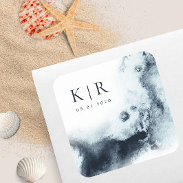 Wasserfarbenwellen Eleganter Hochzeitsticker Quadratischer Aufkleber