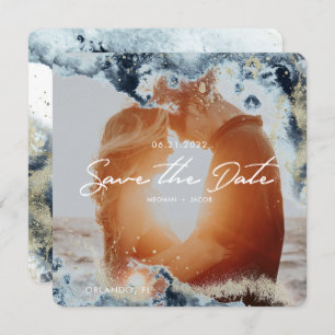 Wasserfarbenwellen Foto Save the Date Karte