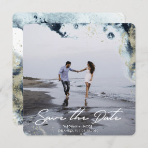 Wasserfarbenwellen Foto Save the Date Karte