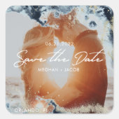 Wasserfarbenwellen Foto Save the Date Quadratischer Aufkleber (Vorderseite)