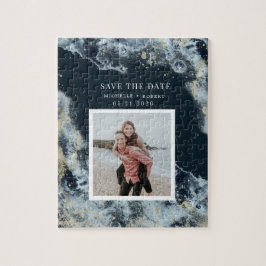 Wasserfarbenwellen Küsten Save the Date Foto jigsa Puzzle