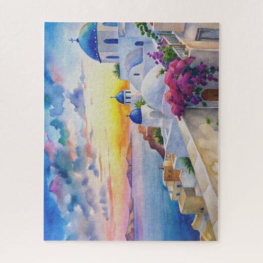 Wasserfarbenwelt Santorini Griechische Insel Puzzle (Vertikal)