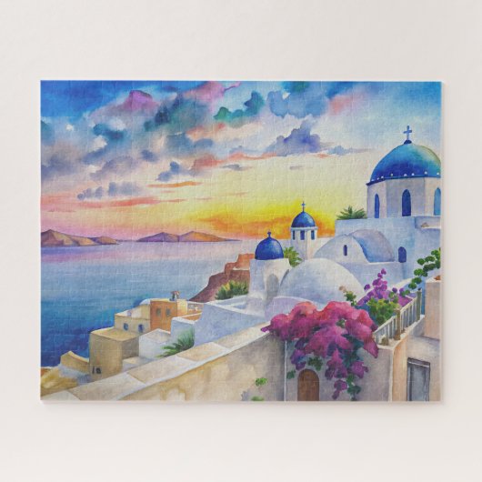 Wasserfarbenwelt Santorini Griechische Insel Puzzle (Horizontal)