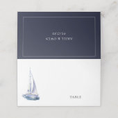 WasserfarbenYacht Nautical Theme Navy Blue Wedding Platzkarte (Außenseite Aufgefaltet)
