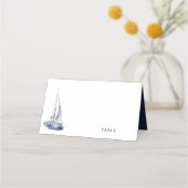WasserfarbenYacht Nautical Theme Navy Blue Wedding Platzkarte (Vorderseite)
