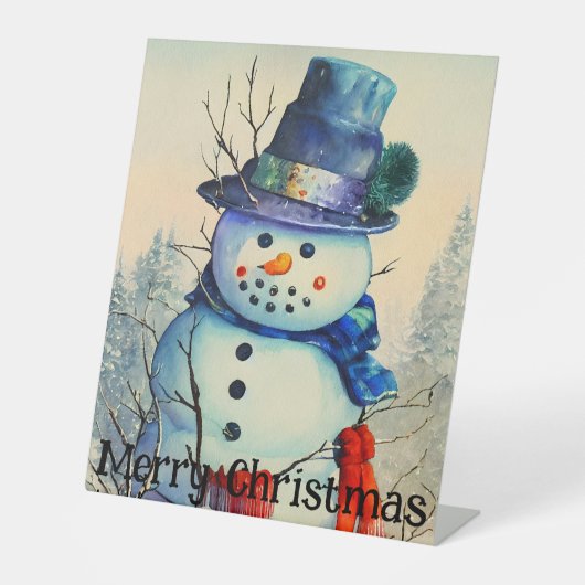 Wasserfarbenzeichen Snowman Pedestal Sockelschild (Vorderseite)