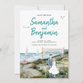 Wasserfarbenzeitachse Hochzeit Sichern des Datums Ankündigung