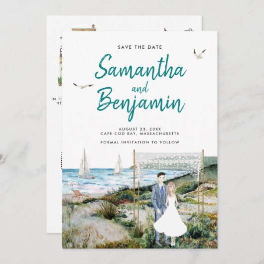 Wasserfarbenzeitachse Hochzeit Sichern des Datums  Ankündigung (Vorne/Hinten)