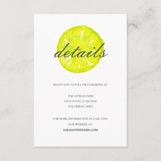 Wasserfarbenzitrus/Lemon-Hochzeitskarte Begleitkarte (Vorderseite)