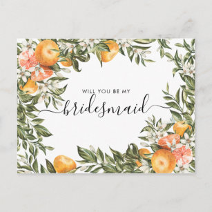 Wasserfarbenzitrus Orchard   Seid meine Bridesmaid Postkarte