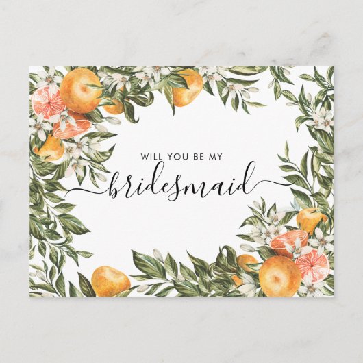 Wasserfarbenzitrus Orchard | Seid meine Bridesmaid Postkarte (Vorderseite)