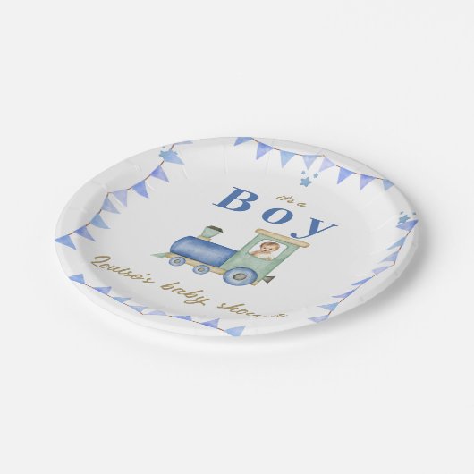 Wasserfarbenzug Kinderdusche Pappteller (Schrägansicht)