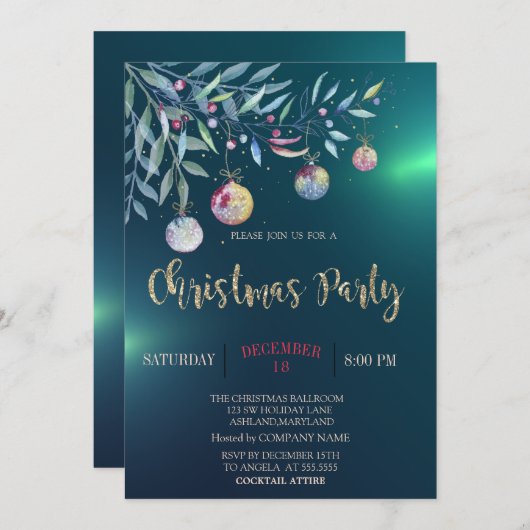 Wasserfarbenzweig, Bälle, Party für grüne Unterneh Einladung (Vorne/Hinten)