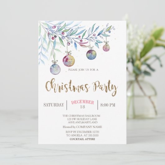 Wasserfarbenzweig, Balls Company Party Einladung (Stehend Vorderseite)