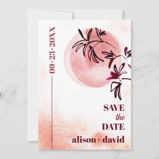 Wasserfarbenzweig und Mond Japandi Foto Save The Date (Vorderseite)