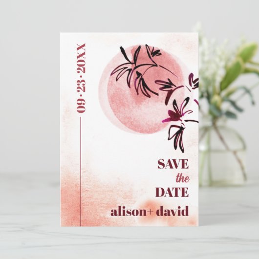 Wasserfarbenzweig und Mond Japandi Foto Save The Date (Stehend Vorderseite)