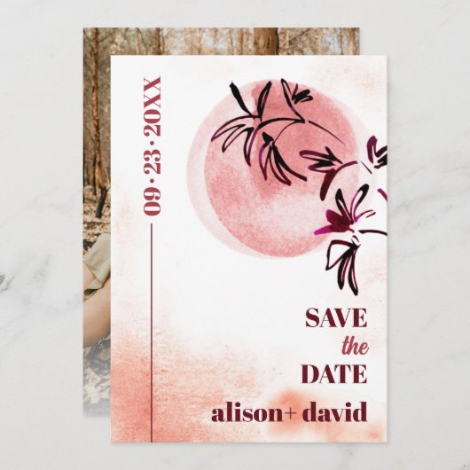 Wasserfarbenzweig und Mond Japandi Foto Save The Date (Vorne/Hinten)