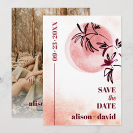 Wasserfarbenzweig und Mond Japandi Foto Save The Date