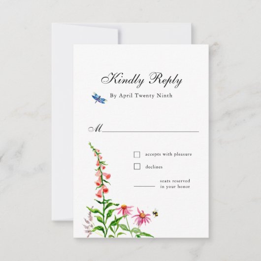 WasserfarbeWildblumen Blumenzwiebelkarte RSVP Karte (Vorderseite)