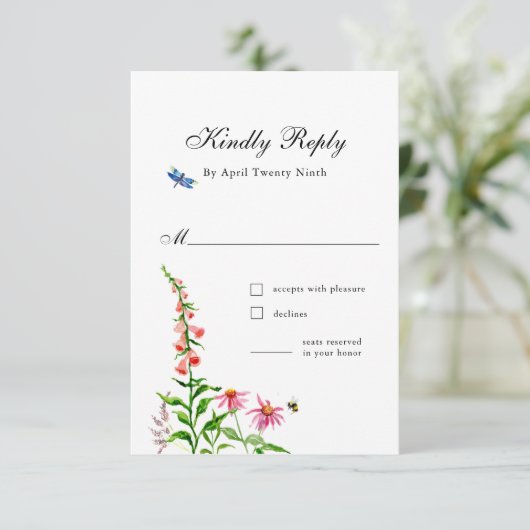 WasserfarbeWildblumen Blumenzwiebelkarte RSVP Karte (Stehend Vorderseite)