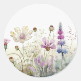 Wasserfarbfeld von Wildblumen Runder Aufkleber