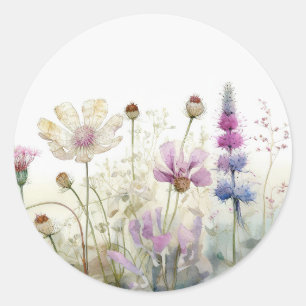 Wasserfarbfeld von Wildblumen Runder Aufkleber