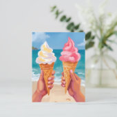 Wasserfarbgemälde Eiscreme Strand Ozean Postkarte (Stehend Vorderseite)