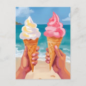 Wasserfarbgemälde Eiscreme Strand Ozean Postkarte (Vorderseite)