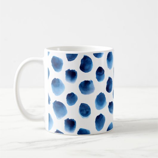 Wasserfarbige blaue Punkte: Handgemalt nahtlos Kaffeetasse (Links)