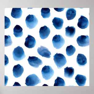 Wasserfarbige blaue Punkte: Handgemalt nahtlos Poster