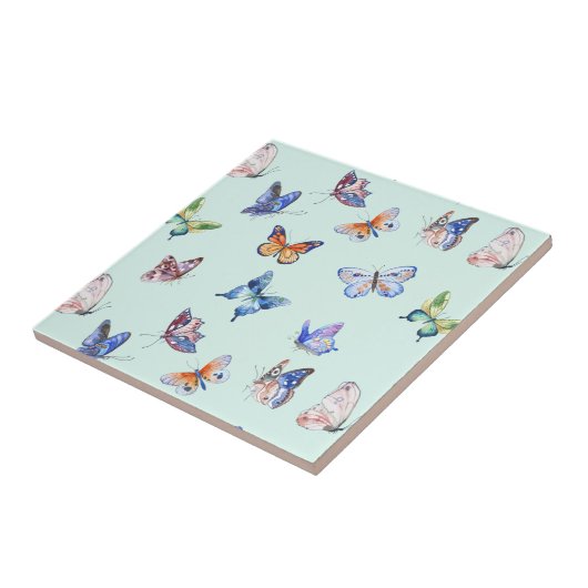 Wasserfarbige, bunte Schmetterlinge Fliese (Seite)