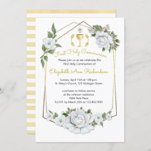 Wasserfarbige Geometrische Rahmenkommunion der wei Einladung