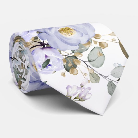 Wasserfarbige Lila Peonies Rose Neck Tie Krawatte (Gerollt)