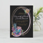 Wasserfarbige, lila, schwarze Hochzeit Einladung (Stehend Vorderseite)