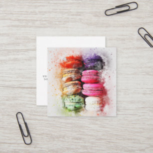 Wasserfarbige Macaron-Kookie-Geschäftskarte Quadratische Visitenkarte