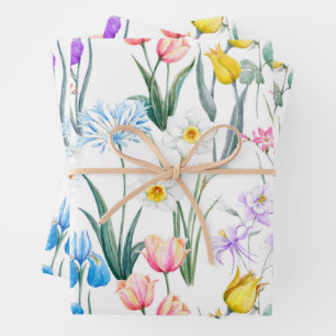 Wasserfarbige Mischblumen - Tulpen, Dinatrium Geschenkpapier Set