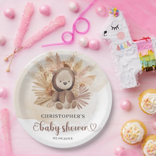 Wasserfarbige, neutrale Baby Bär Sweatshirt Pampas Pappteller (Party)