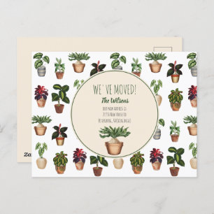 Wasserfarbige Pflanze, die wir auf neue Zuhause üb Feiertagspostkarte