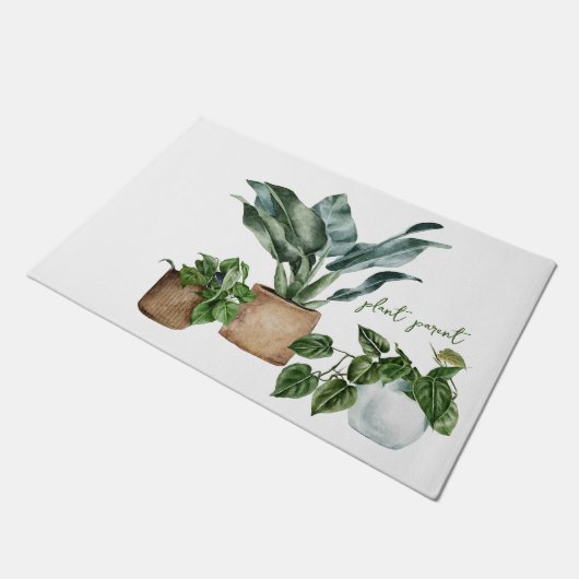 Wasserfarbige Pflanze - Zitat "Pflanze Parent" Fußmatte (Schrägansicht)